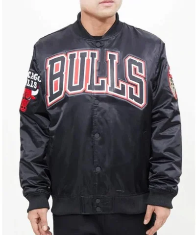 Chicago Bulls Big Logo Red Full-Snap Satin Jacket