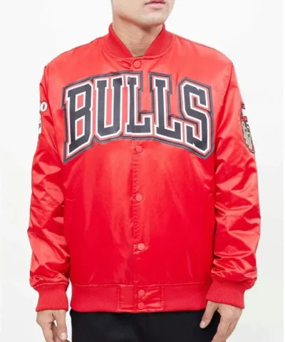 Chicago Bulls Red Big Logo Satin Jacket