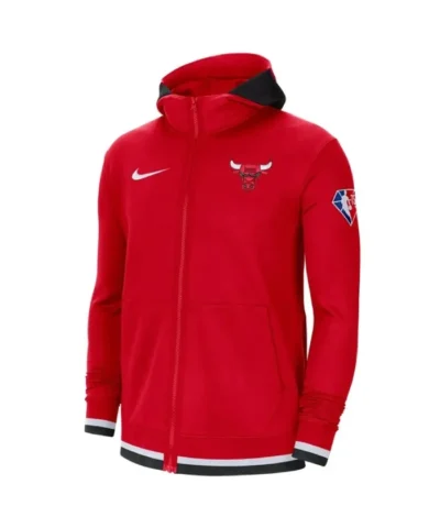 NBA Chicago Bulls Full Zip Fleece Red Hoodie