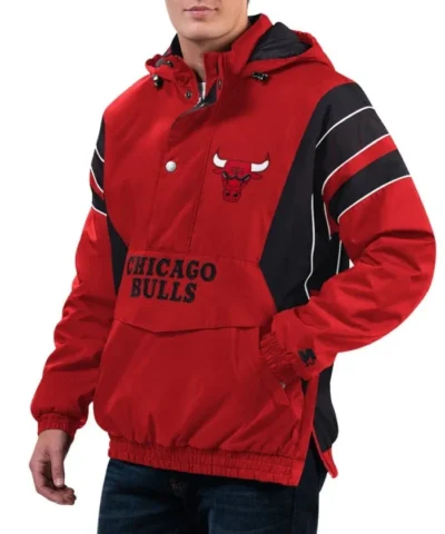 Chicago Bulls Home Team Pullover Half-Zip Hoodie Red Jacket