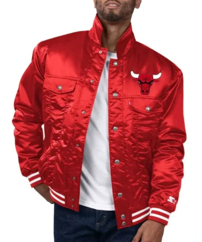 Chicago Bulls Full-Snap Satin Trucker Red Jacket