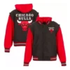 Chicago Bulls Red and Black Jacket with Hoodie