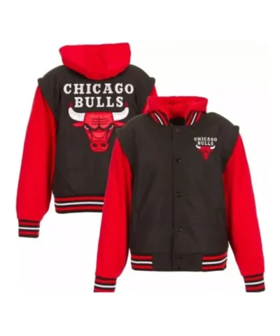 Chicago Bulls Red and Black Jacket with Hoodie