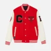 Shop Chicago Bulls Red and Off White Varsity Full-Snap WoolLeather Jacket