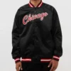 Red Logo Chicago Bulls Heavyweight Black Satin Jacket