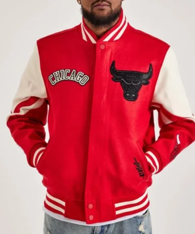 Chicago Bulls Varsity Full-Zip Wool Red and White Jacket
