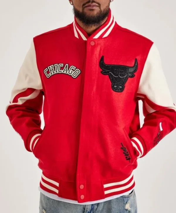 Chicago Bulls Varsity Full-Zip Wool Red and White Jacket