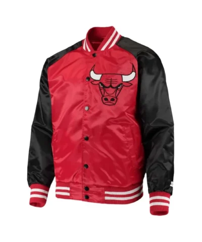 Chicago Bulls Point Guard RedBlack Full-Snap Satin Varsity Jacket