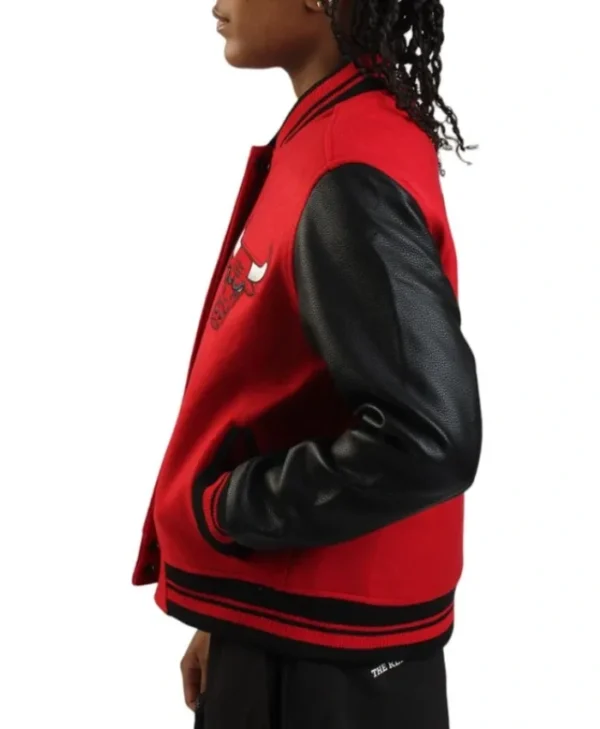Shop Chicago Bulls Script Full-Zip Varsity WoolLeather Red and Black Jacket