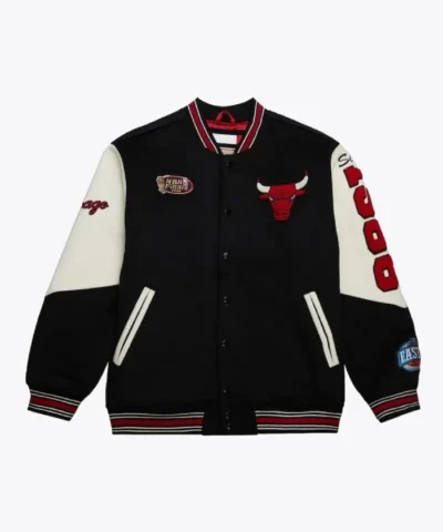 Chicago Bulls Team History Vintage Logo Varsity Wool Black Jacket