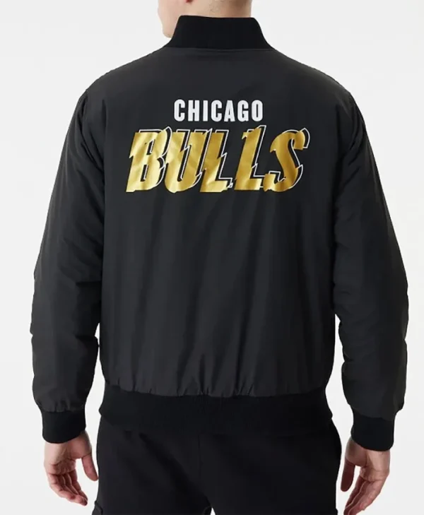 Black Chicago Bulls Team Script Bomber Jacket