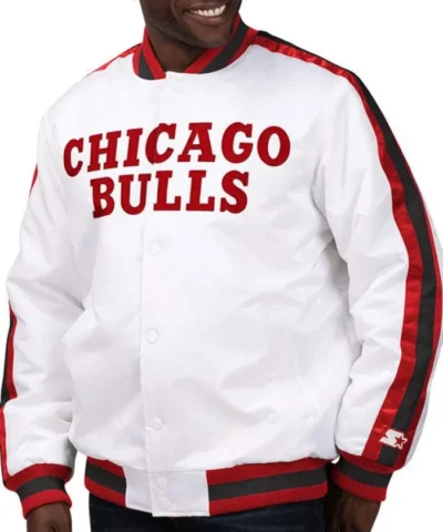 Shop Starter The D-Line Chicago Bulls White Full-Snap Satin Jacket