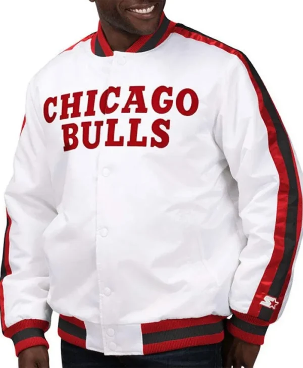 Shop Starter The D-Line Chicago Bulls White Full-Snap Satin Jacket