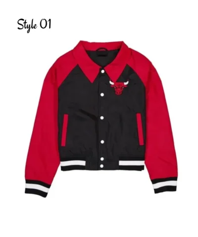 Shop Chicago Bulls Throwback Nylon Black and Red Full-Snap Jacket