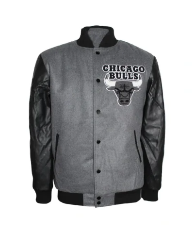 Chicago Bulls Varsity Full-Snap WoolLeather Black and Grey Jacket
