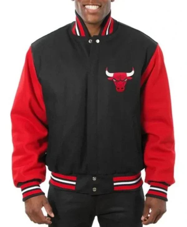 Chicago Bulls College Varsity Full-Snap Wool Red and Black Jacket