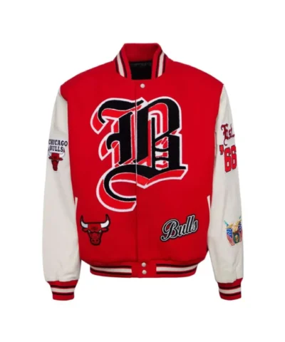 Shop Chicago Bulls 66 RedWhite Varsity WoolLeather Jacket