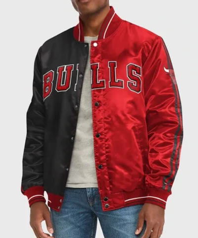 Chicago Bulls Varsity Red and Black Full-Snap Satin Jacket
