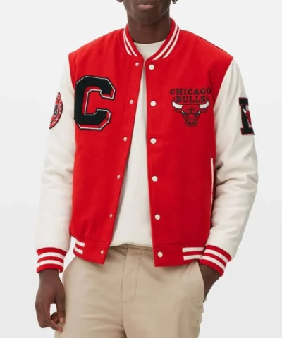 Chicago Bulls Red and Off White Varsity Full-Snap Jacket