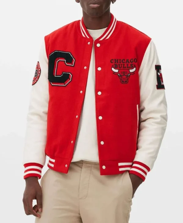 Chicago Bulls Red and Off White Varsity Full-Snap Jacket