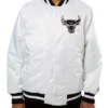 Chicago Bulls Bomber White Full-Snap Satin Jacket