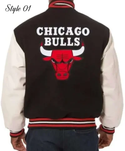 Chicago Bulls Varsity WoolLeather Black and White Jacket