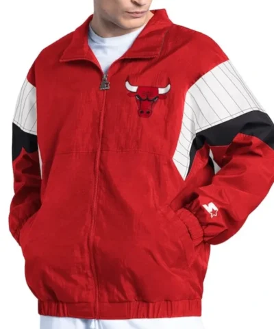 Red Chicago Bulls Yard Line Full-Zip Nylon Jacket