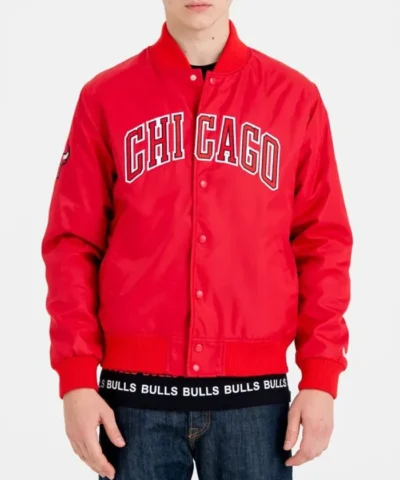 Shop Chicago Bulls Varsity Red Full-Snap Satin Wordmark Jacket
