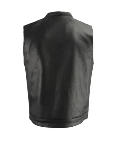 Men’s Black Flap Pocket Leather Biker Vest