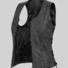 Classic Black Distressed Biker Leather Vest For Women