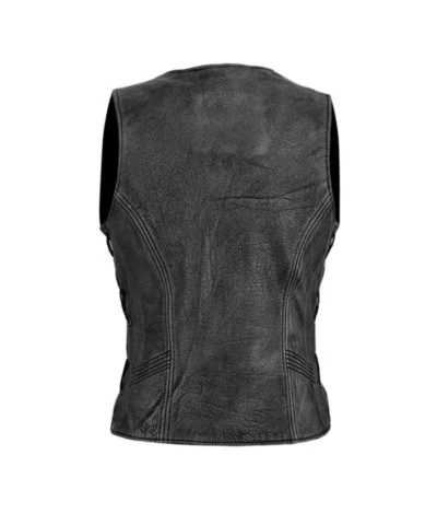 Women’s Classic Black Distressed Biker Leather Vest