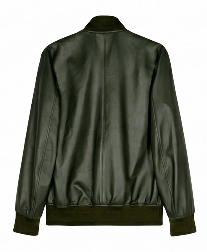 Classic Bomber Leather Jacket For Mens Back View