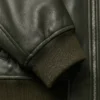 Classic Bomber Leather Jacket For Mens Close Up Sleeve