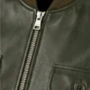 Classic Bomber Leather Jacket For Mens Front Close Up
