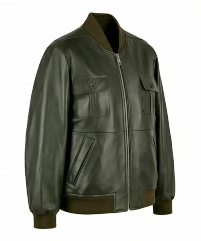 Classic Bomber Leather Jacket For Mens Front View
