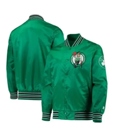 Classic Boston Celtics Bomber Full-Snap Satin Green Jacket