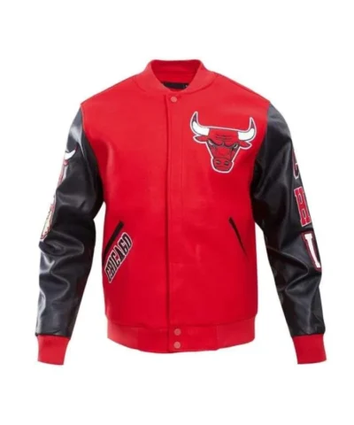 NBA Chicago Bulls Classic Full-Snap WoolLeather Yellow Varsity Jacket