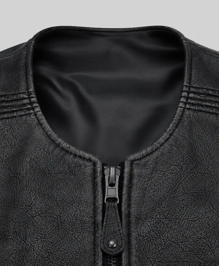 Classic Distressed Biker Leather Black Vest For Womens