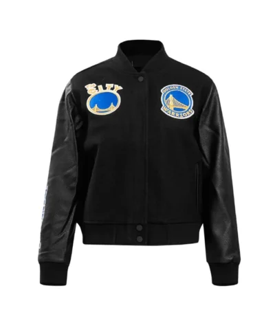 Golden State Warriors Classic Full-Snap WoolLeather Black Jacket