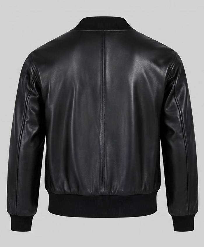 Classic Leather Black Bomber Jacket For Men