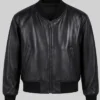 Classic Leather Black Bomber Jacket For Mens