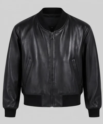 Classic Leather Black Bomber Jacket For Mens