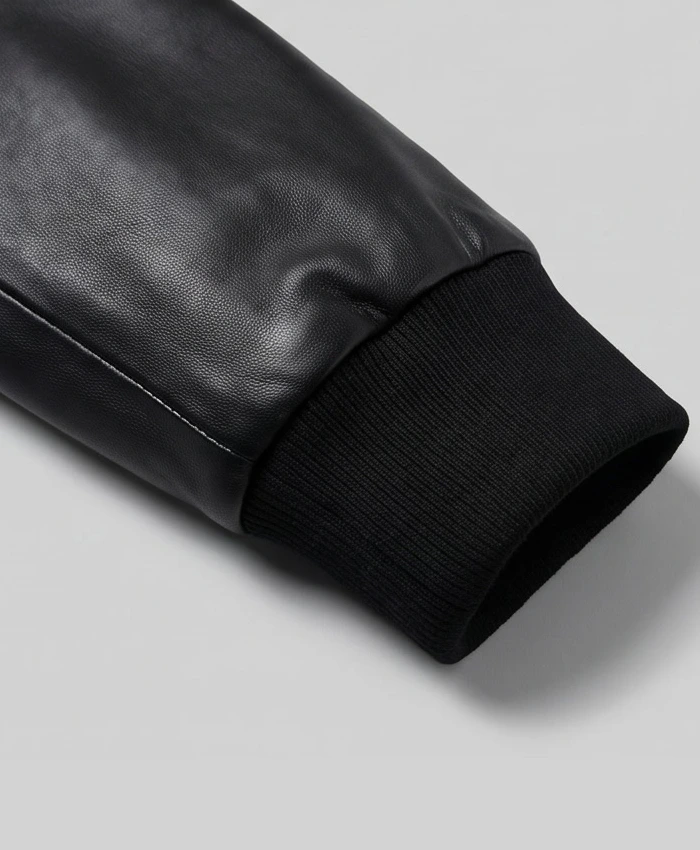Classic Leather Black Bomber Jacket For Mens Cuffs