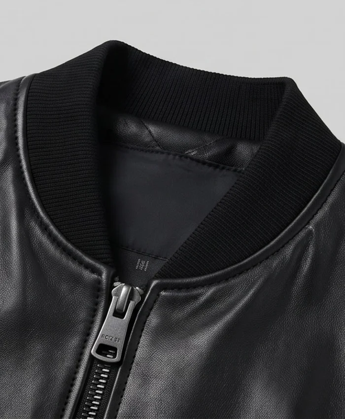 Classic Leather Black Bomber Jacket Men
