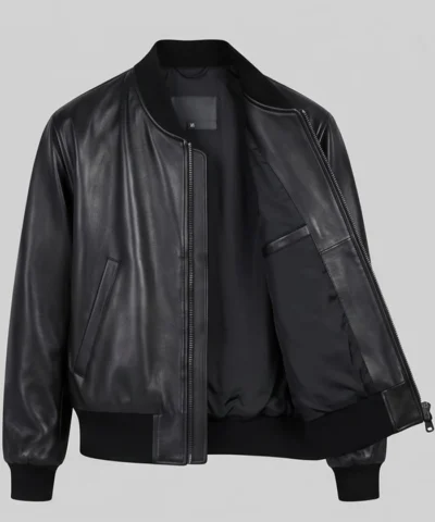 Classic Leather Black Bomber Jacket Mens