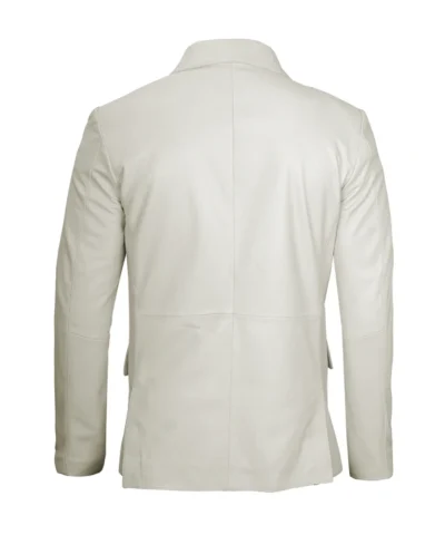Men's Off White Button-Up Leather Blazer