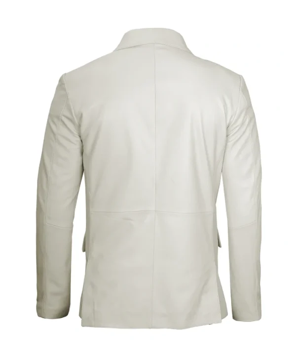Men's Off White Button-Up Leather Blazer