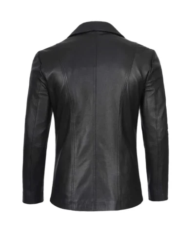 Men's Classic Two Button Black Leather Blazer