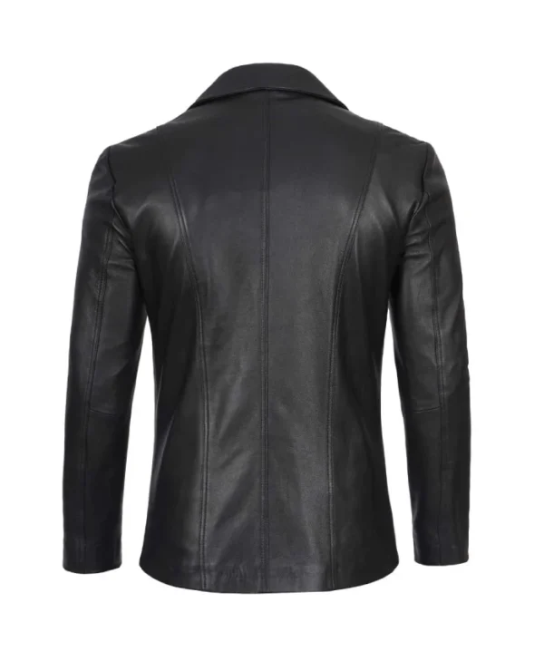 Men's Classic Two Button Black Leather Blazer