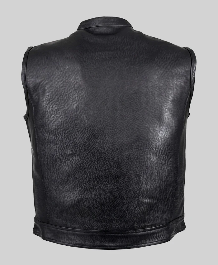 Classic Plain Black Leather Vest For Men